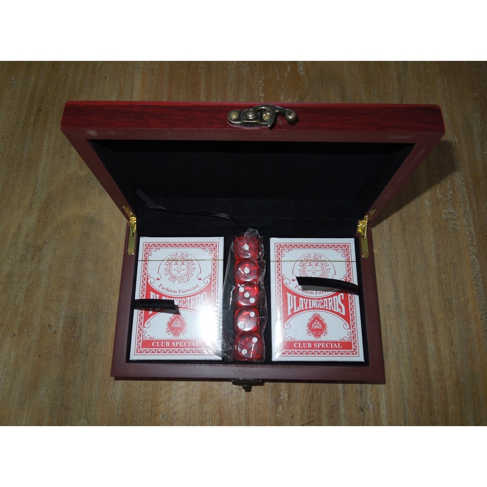 Vintage Style Playing Cards‎ and Dice Set in Wooden Box Game Night Gift CRD01
